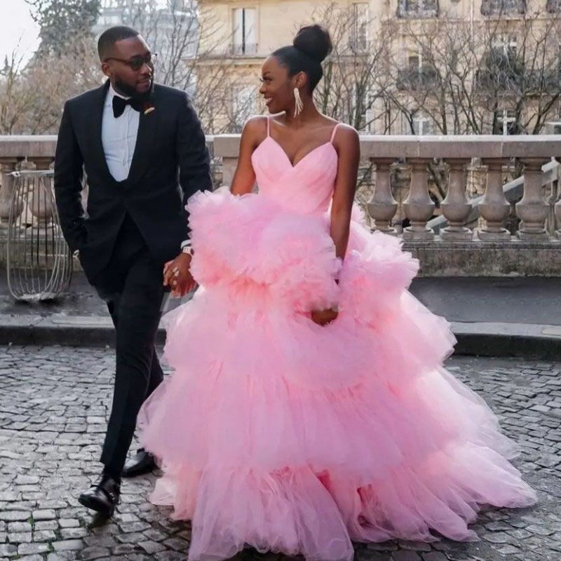 Sexy Pink Tiered Ball Gown Prom Dresses Layared Puffy Skirt Backless  Evening Gowns Ruched Tulle Females Photography Dress From Wevens, $150.31 |  DHgate.Com