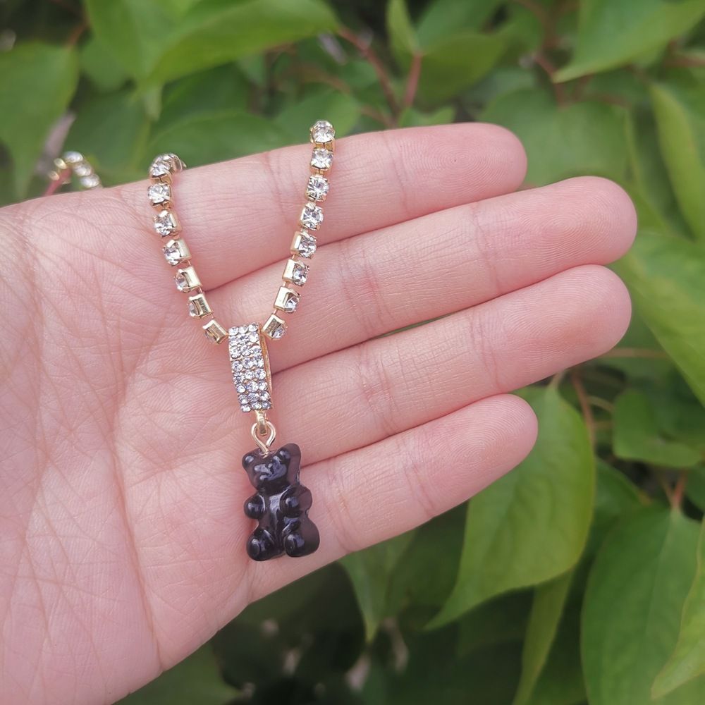 S2366 Fashion Jewelry Cartoon Resin Bear Pendant Necklace Inlaid Diamond Rhinstone Chain Necklaces