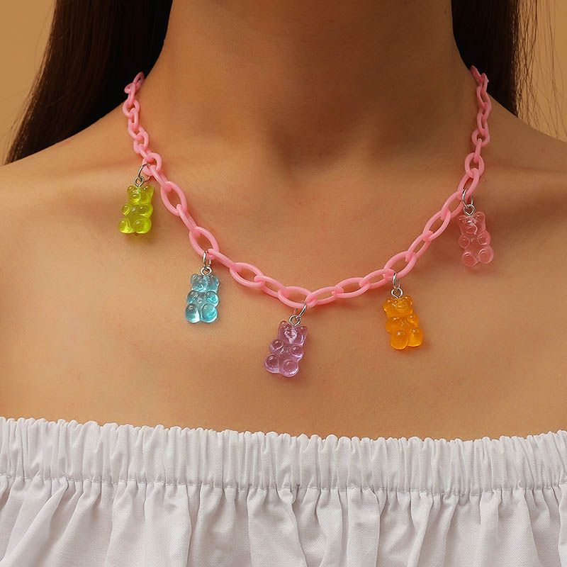 Collares de cadena acrílica rosa de para mujeres niñas lindos multicolor de resina colgantes