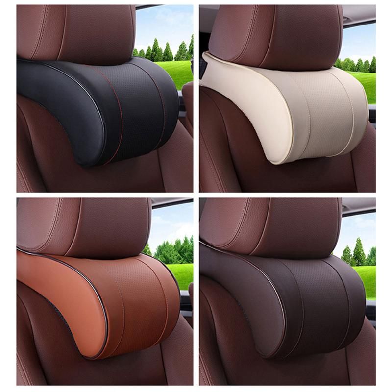 Seat Cushions Universal Car Pillow Leather Memory Cotton Adjustable Auto Headrest Neck Rest Cushion Safety Support Pillows