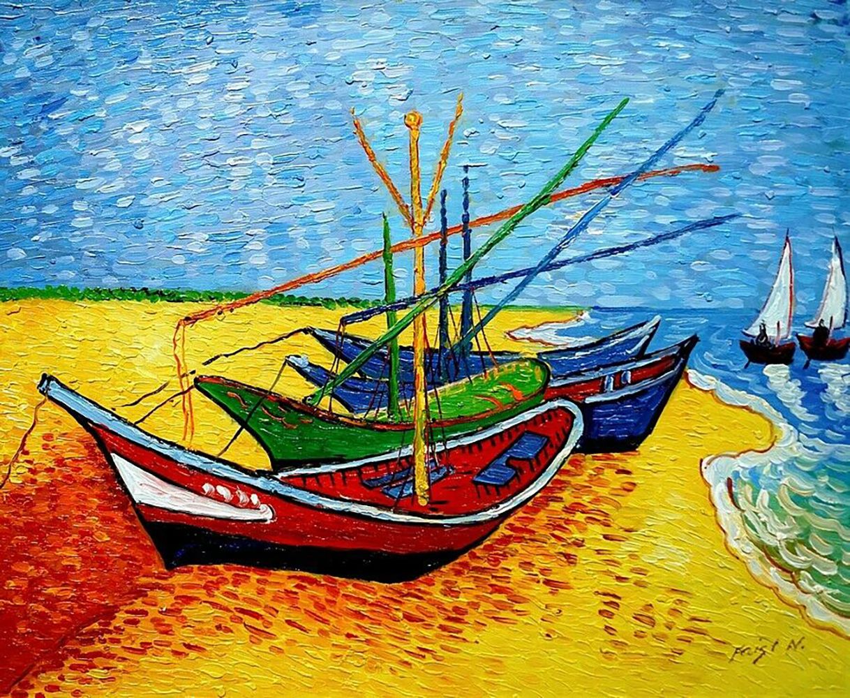 Barcos de pesca en la playa Vincent Van Gogh Painting Decoración para el  hogar Artesanías / HD Pintura al óleo de impresión en lienzo Imagen de arte  de la pared 210303