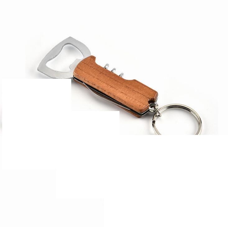 2 Multi Functional Wooden And Stainless Steel Wine And Bottle Opener Keychain 