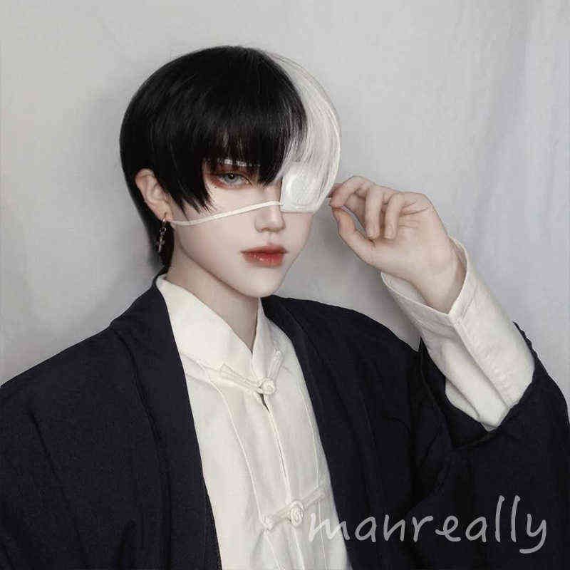 Hairpiece Short Curly Male Wig Black White Yellow Half Cosplay Anime Costume Halloween Wigs Synthetic Hair With Bangs For Men Boy Women 0121 From Semenlockring 21 7 Dhgate Com