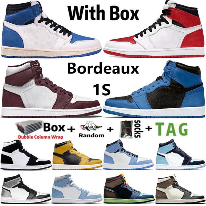 With Box Mens Jumpman 1 High OG 1s Basketball Shoes Heritage 