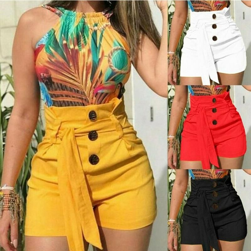 Compra Moda Elegantes Pantalones Cortos De Cintura Alta Para Mujeres  Botones Sólidos Decoración Playa Pantalones Cortos Barato | Entrega Rápida  Y Calidad | DHgate Spain \u0026 Mexico