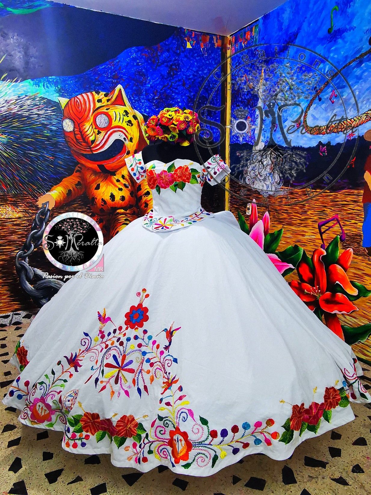 Modest White Quinceanera Dress Colorful ...