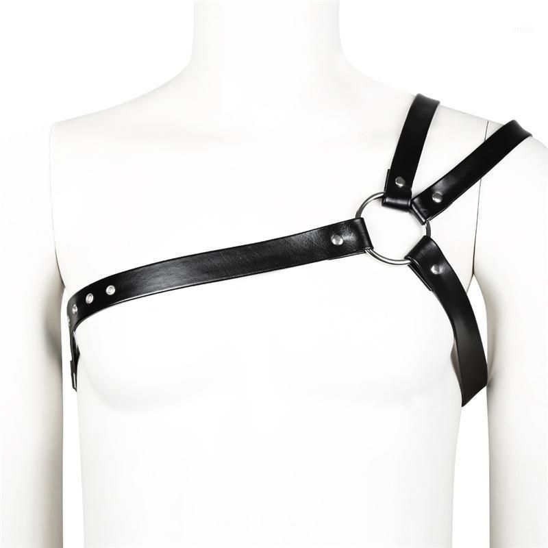 men cage harness top chest BDSM harness Men leather shoulder harness with metal rings black rave harness bra chest bondage harness bra