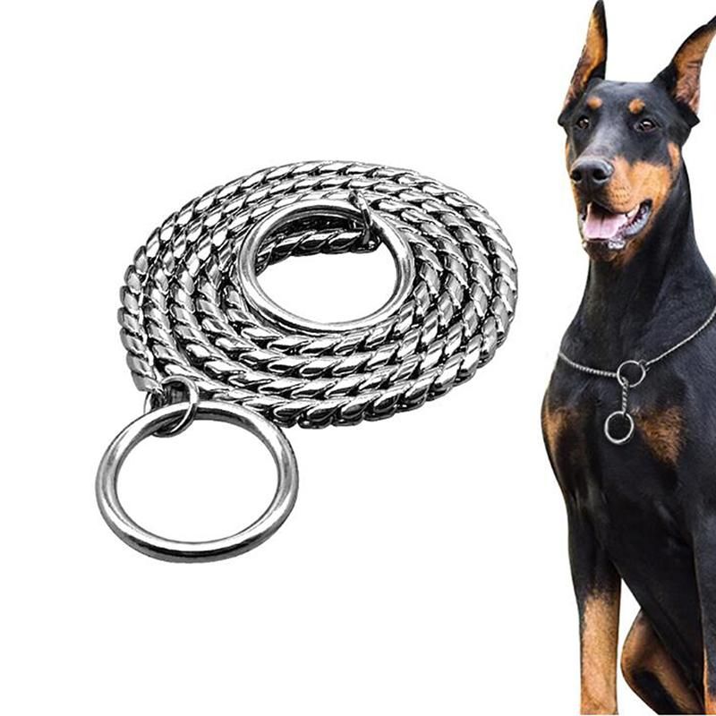 Collares de perro correa entrenamiento mascota collar serpiente cadena correa juego plata acero regalo