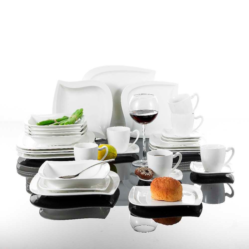 Reviews for MALACASA Flora 30-Piece White Porcelain Dinnerware Set Square  Dinner Plates Cup and Saucer Set (Service for 6)