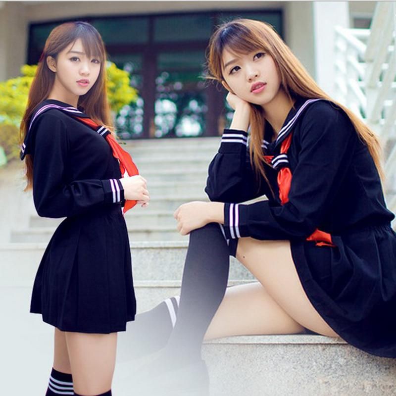 Plantación favorito manzana Falda de uniforme escolar japonés Traje para mujer Viento universitario  Viento Mujeres Uniformes Blanco Negro Negro