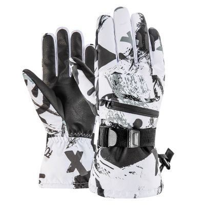 black white ski gloves