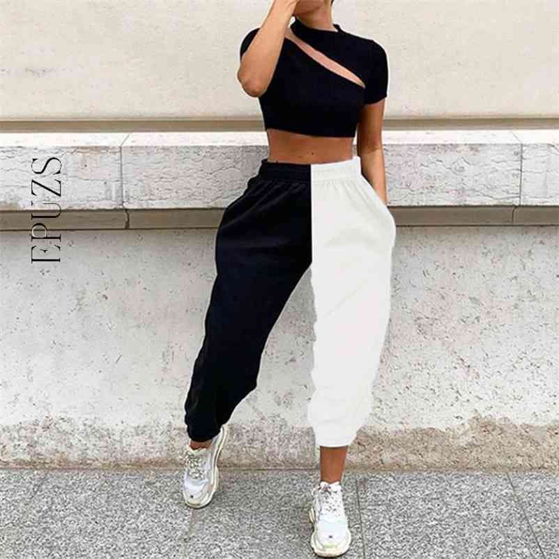 Compra Pantalones De Cintura Alta Negra Blanca Mujeres Jogger Femenino  Sudor Coreano Carga Streetwear 210521 Barato | Entrega Rápida Y Calidad |  Es.Dhgate