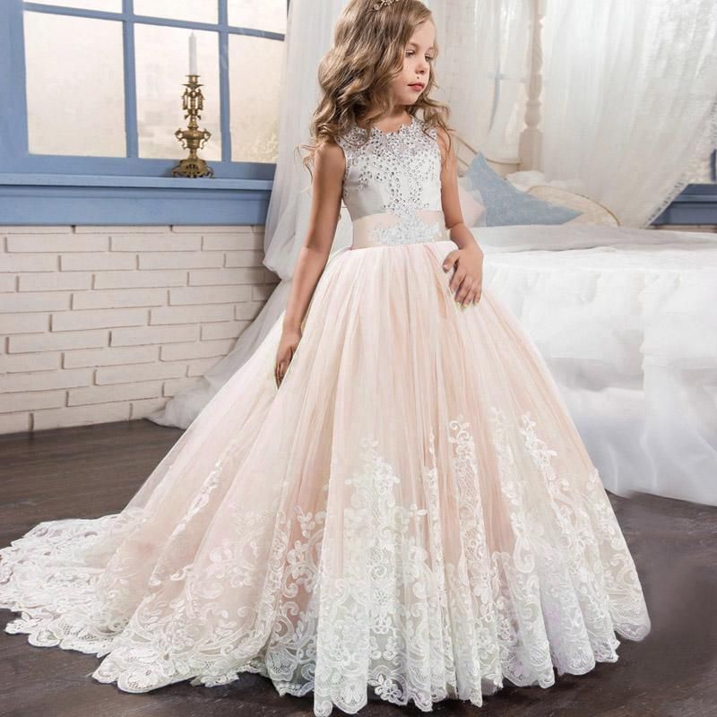 Niñas Vestido de Navidad Blanco Dama de honor Ropa para Niños Larga Princesa Fiesta