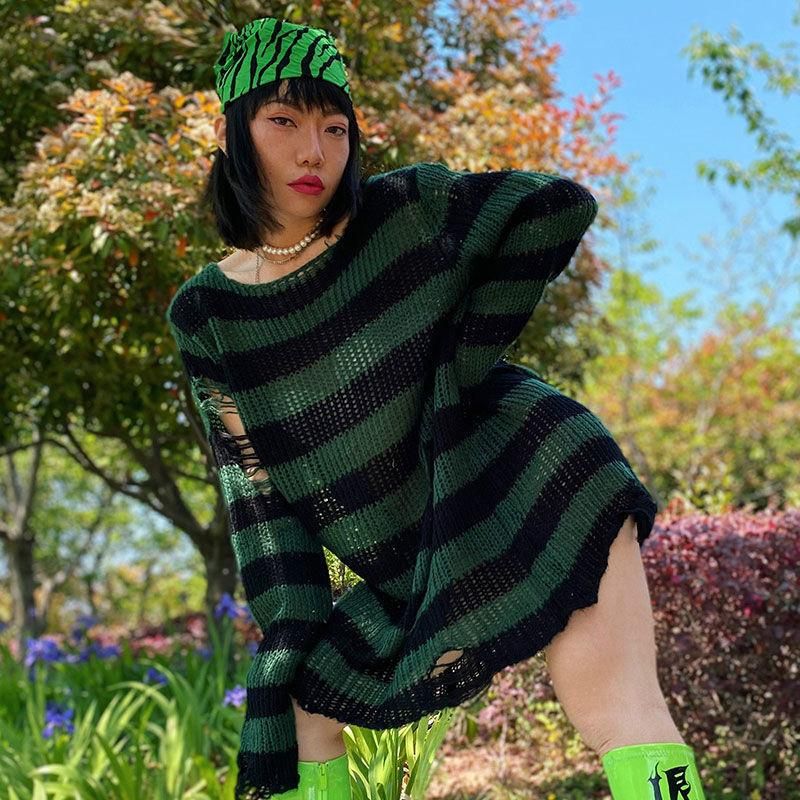 Womens Sweaters Gothic Punk Hole 