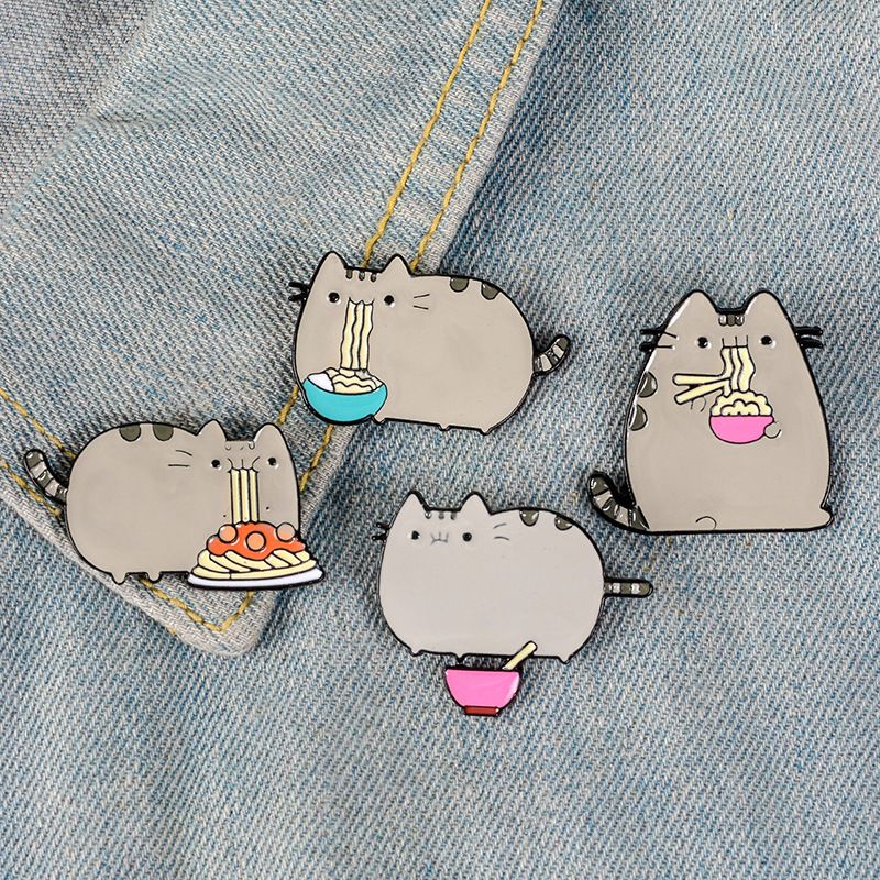 Creative Cartoon Design Brooch set Fat Cat Eat Nooodle Gun Black ECO Enamel Pins Funny Zinc Creative Cartoon Design Brooch set Fat Cat Eat Nooodle Gun Black ECO Enamel Pins Funny Zinc