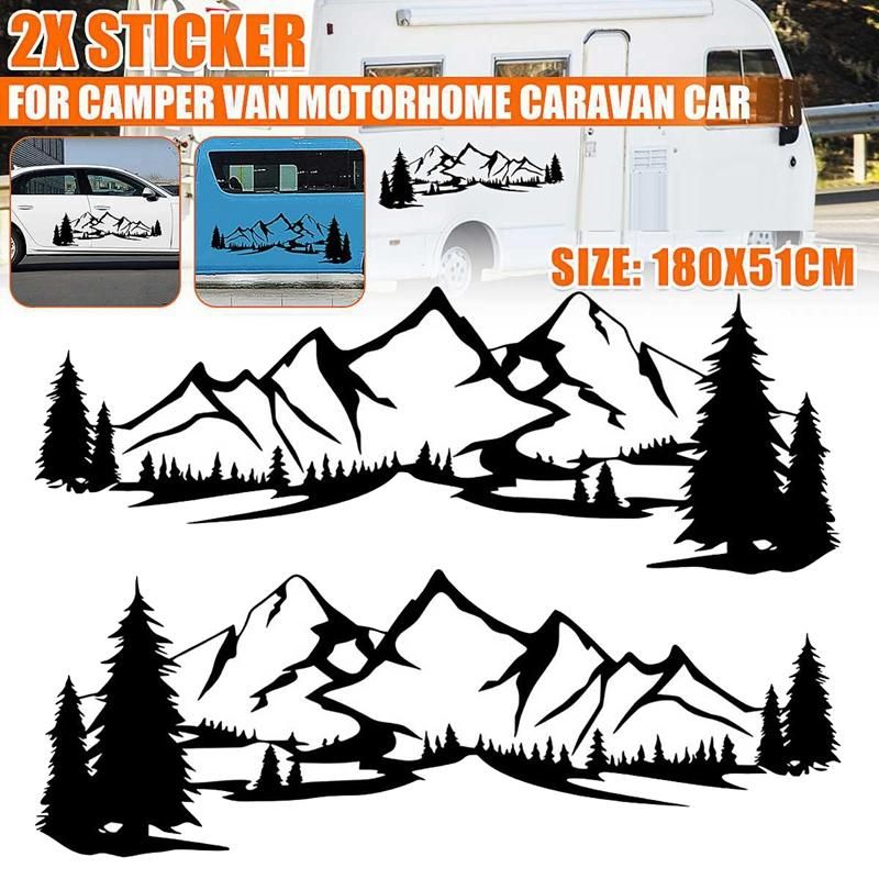 2x Sticker Autocollant Montagne Décoratif Noir Camper Camping-car Caravane RV 