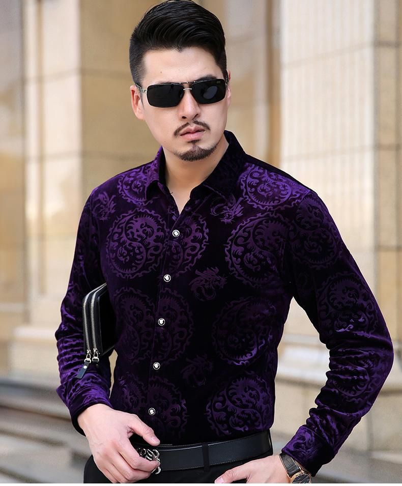 Mens Dress Shirts Velvet Mens Dragon 