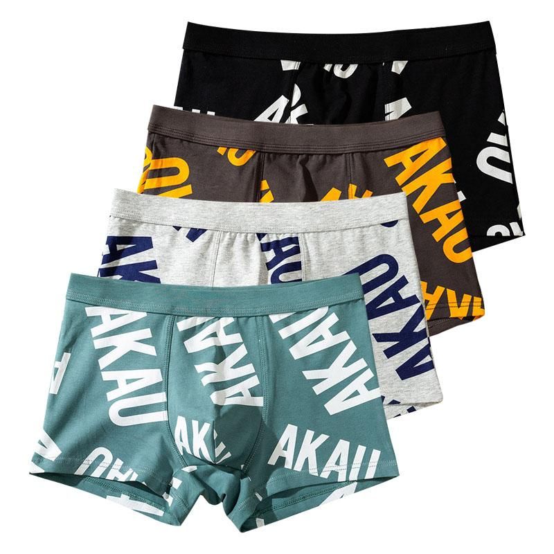 Calzoncillos boxeador hombres algodón sexy ropa interior boxers troncos de troncos letras juventud hombre lindo