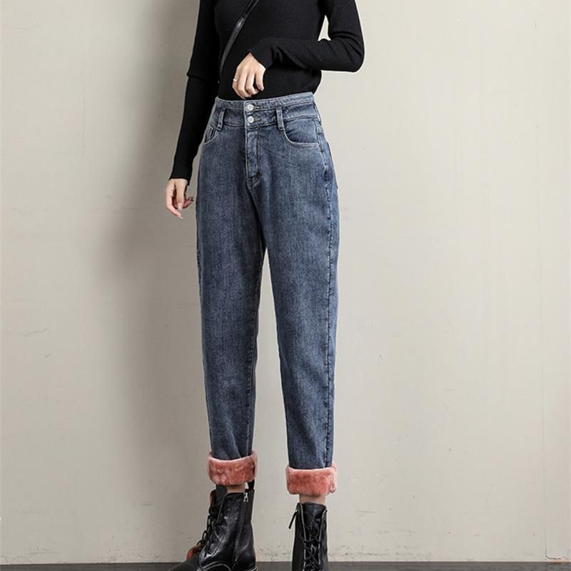 Compra Invierno Felpa Cálida Mujer Alta Cintura Harem Jeans Señora  Estudiantes Vellón Denim Rábano Pantalones Hembra Estiramiento Longitud  Recta Pantalones Mujeres Barato | Entrega Rápida Y Calidad | Es.Dhgate