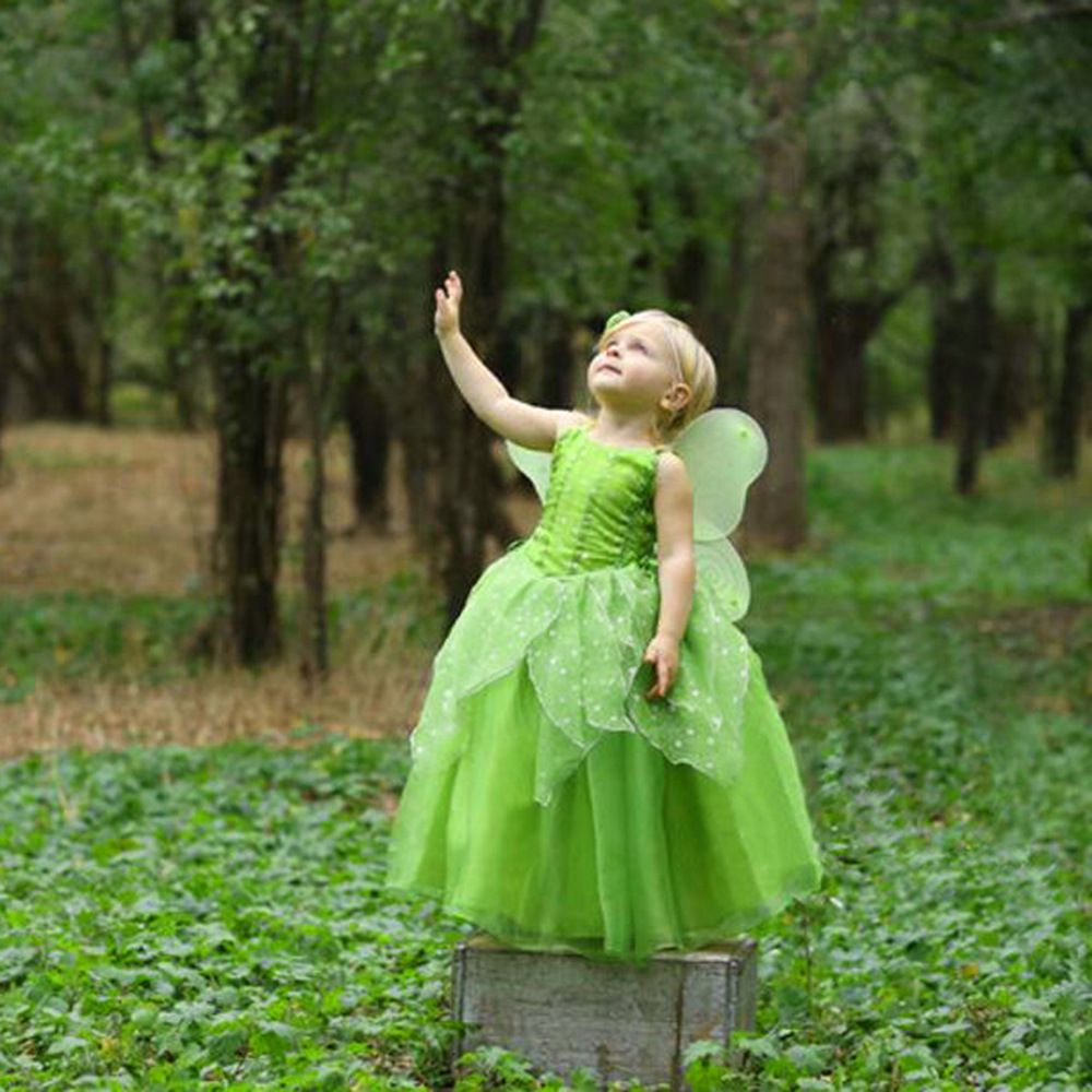 Tinker Bell Cosplay Pageant Desteles para tollder infantil 2021 con ala  princesa volante organza verde niña niña formal vestidos de desgaste
