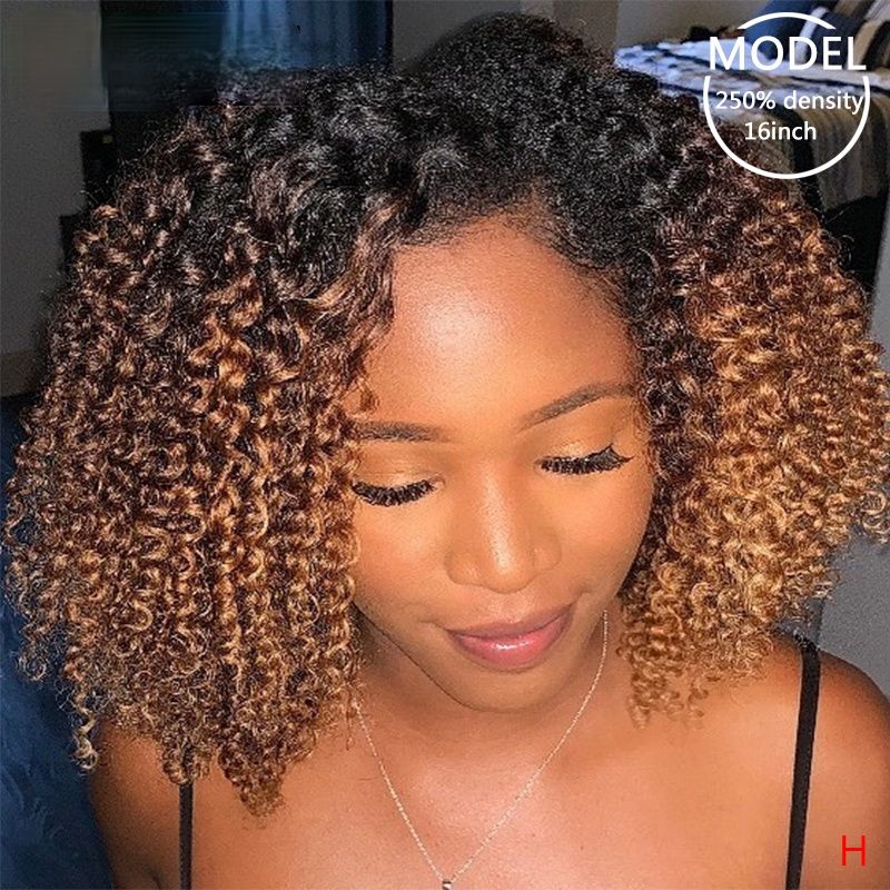 Afro Kinky Curly Ombre Blonde 13x6 Lace Front Human Hair Wigs Pre Plucked Lace Frontal Wig For Women Remy Black Hair 150 Density Afro Kinky Curly Ombre Blonde 13x6 Lace Front Human Hair Wigs Pre Plucked Lace Frontal Wig For Women Remy Black Hair 150 Density