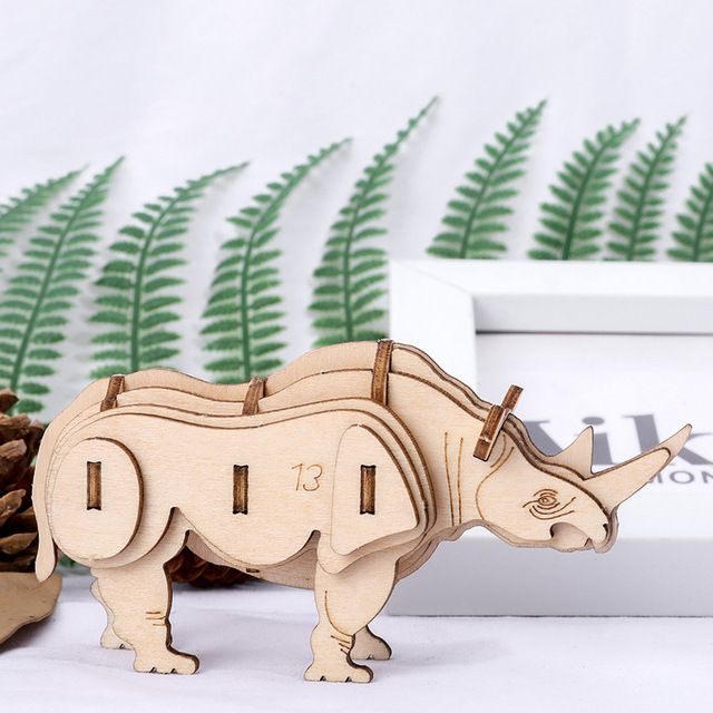 Laser Cutting Wooden 3D Puzzle Cute Animal Model Toys Assembly Wood ...