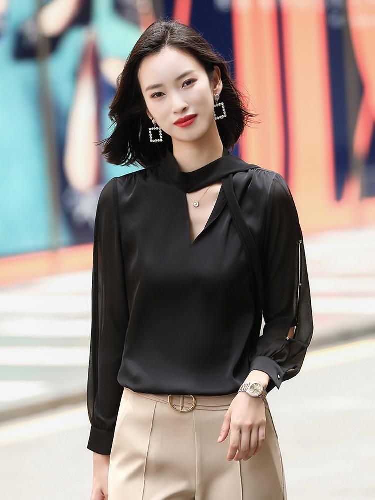 Compra Señoras Elegantes Blusas Negras Camisas De Manga Larga Mujeres De  Negocios Trabajo De Trabajo OL Estilos Blusa Blusa Tops Ropa Blusas Mujeres  Barato | Entrega Rápida Y Calidad | Es.Dhgate