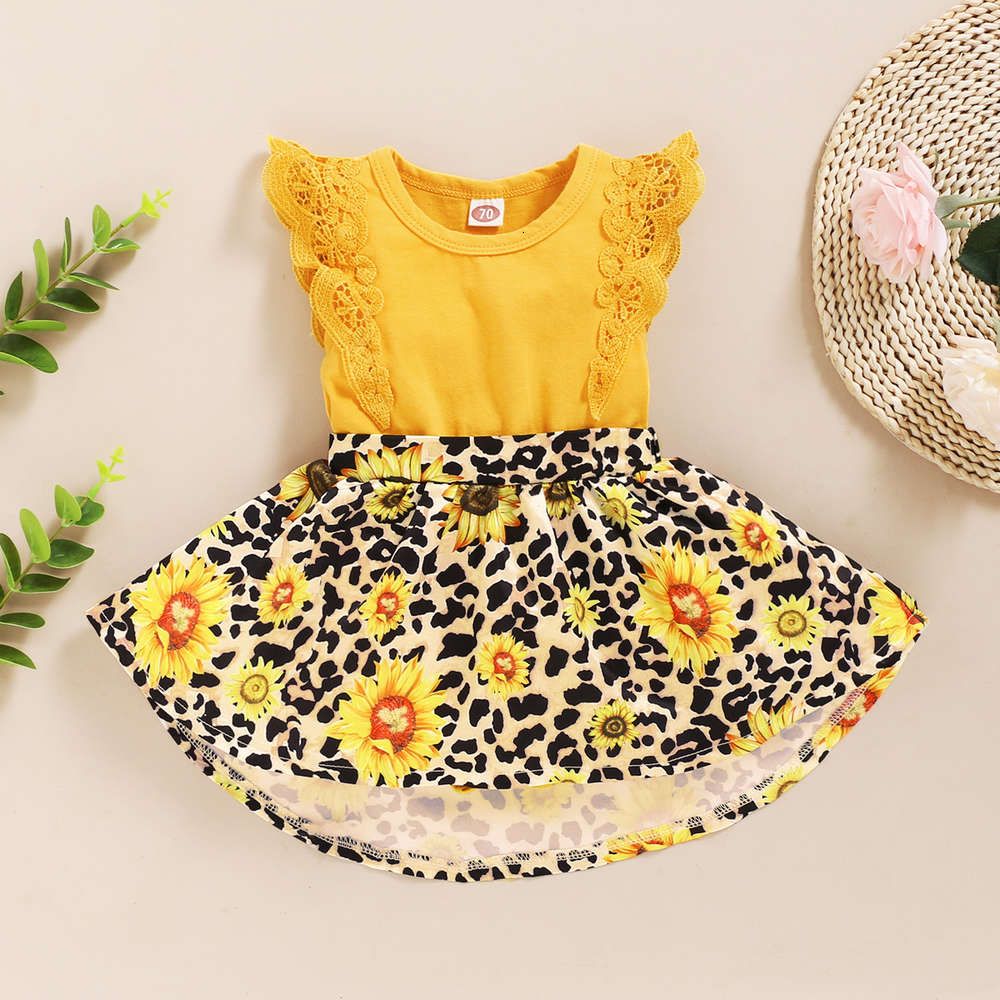 Baby Girl Ropa Vestidos para niños para niñas de girasol Vestido de girasol amarillo sin