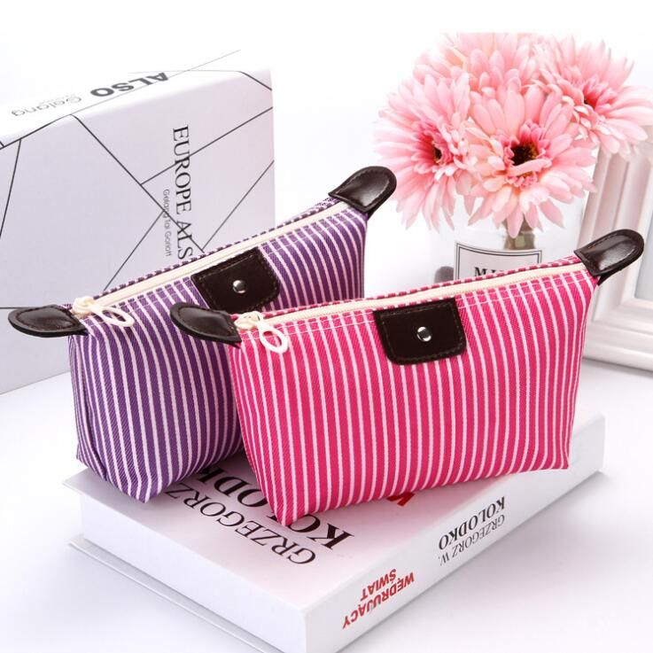 Dumplings Shape Cosmetic Bag Women Fashion Striped Make Up Kit