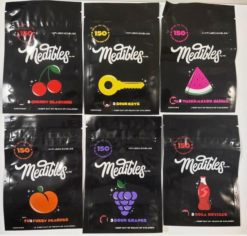 black medibles mylar packaging bag 150mg edibles gummy bags child resistant zipper resealable cali packs