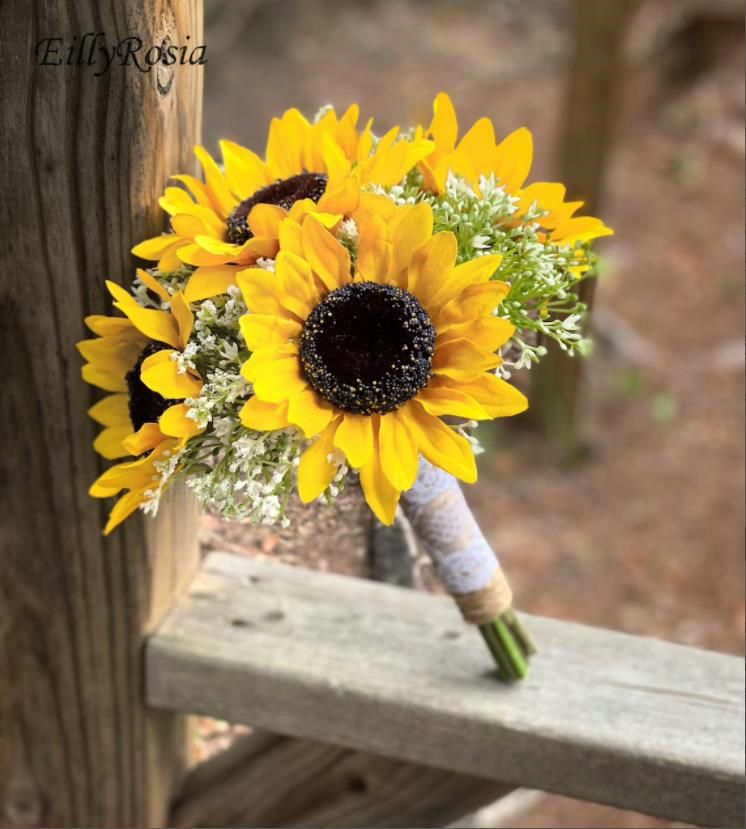 Compra Flores De Boda EILLYROSIA AMARILLO Girasol Dama De Honor Ramo  Artificial Para La Novia Ramo De La Boda Bruidsboeket Barato | Entrega  Rápida Y Calidad | Es.Dhgate