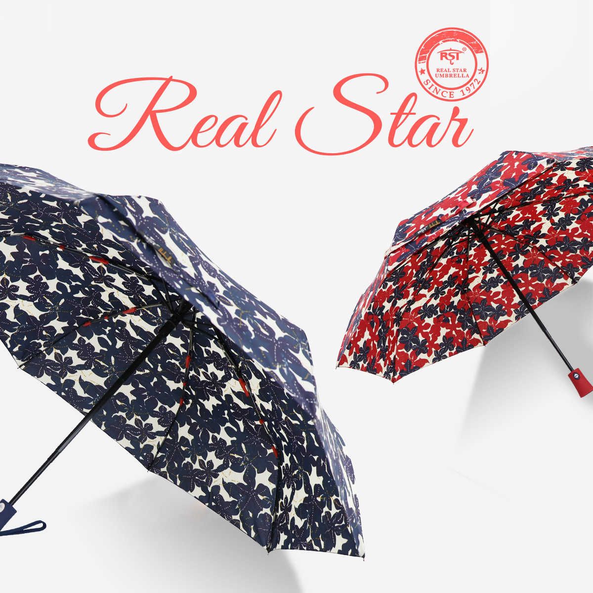 RST Umbrella Style Hoja de arce Tres veces a prueba de Paraguas plegable automático completo