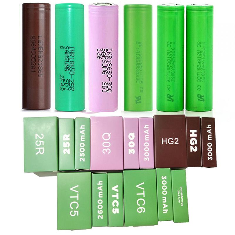 High Quality HG2 INR18650 25R 30Q VTC5 VTC6 18650 Battery 2500mAh 2600mAh 3000mAh Green Brown Rechargeable Lithium Batteries For Samsung IMR LG Top Flat Sony Fast