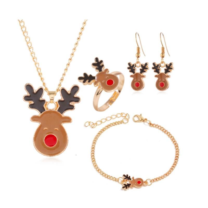 Jewelry Set Gold Ring Bracelet XMAS Necklace Kids & Women Earrings Girls Gift
