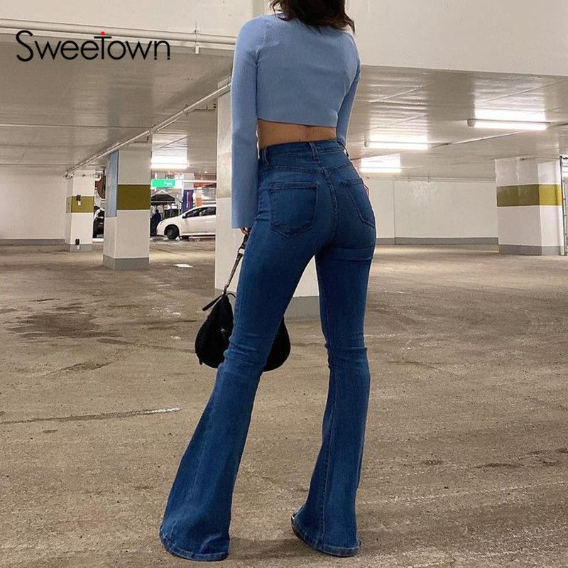 90s Aesthetic Cyber Y2K Flare Jeans Women Slim Sexy High Waist 