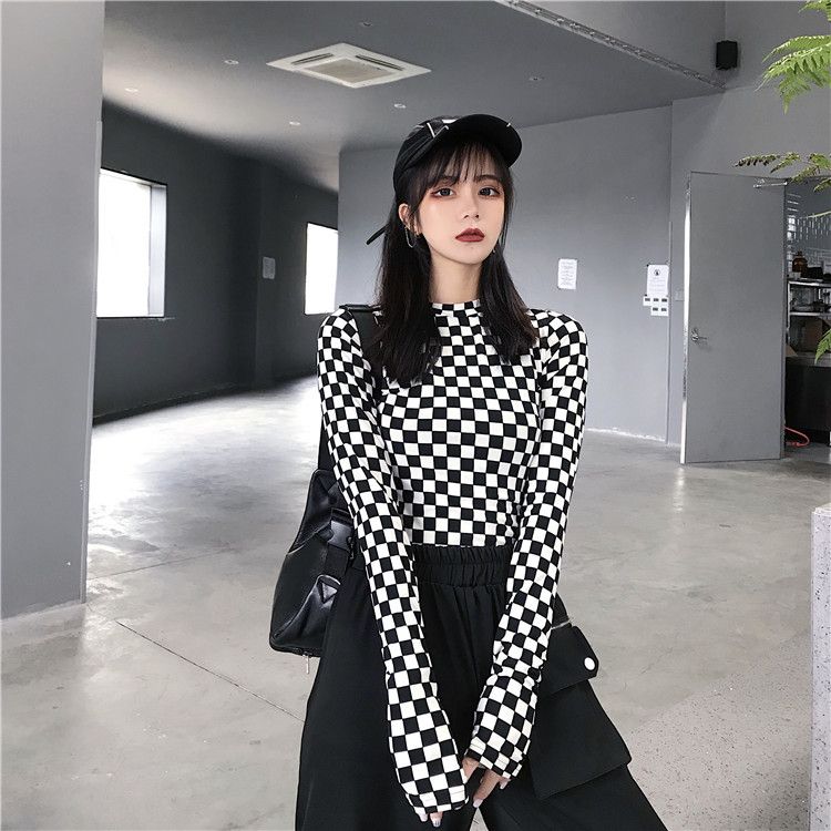 black and white checkered t shirt women's