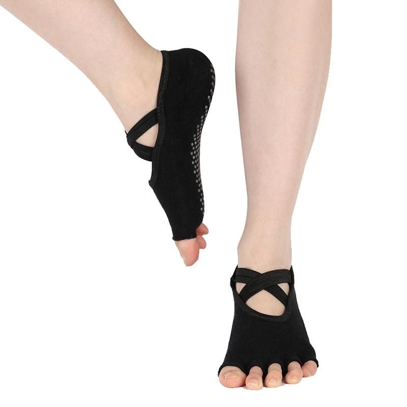 Sports Meias Mulheres Yoga Backless Anti-Slip Cinco Dedos Meia Open Toe Dance Sock Silicone Silicone Sembo Bailado Ginásio Fitness Socken