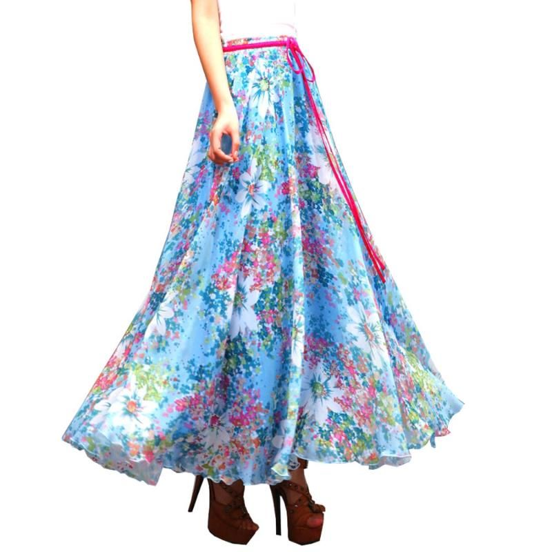 elegant floral chiffon maxi skirt