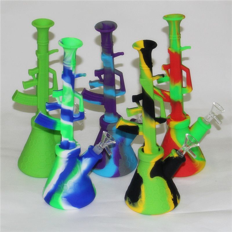 Wholesale AK47 Gun Shape Silicone Bongs Oil Burner Hookahs Glass Water