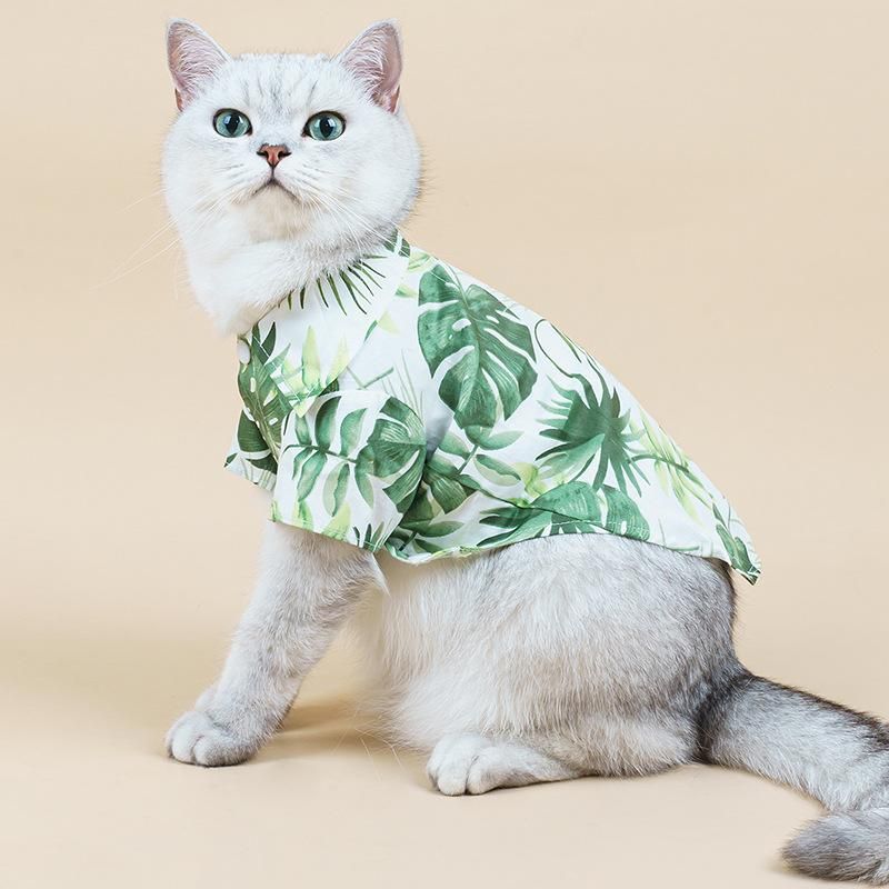 Completo Derivar Salida Trajes de gatos Ropa de mascotas Camisa Playa Hawaiana Linda Impresión  Puppy T Shirts