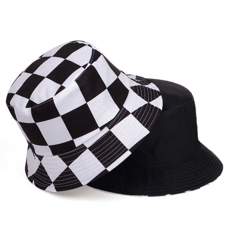 Moda Sombrero De Verano Tela Escocesa Negro Blanco Panamá Sombreros De Algodón Plegable Mujer Hombre Pesca Hats Hip Hop Bob Unisex Caps Q0805 De 9,64 € | DHgate