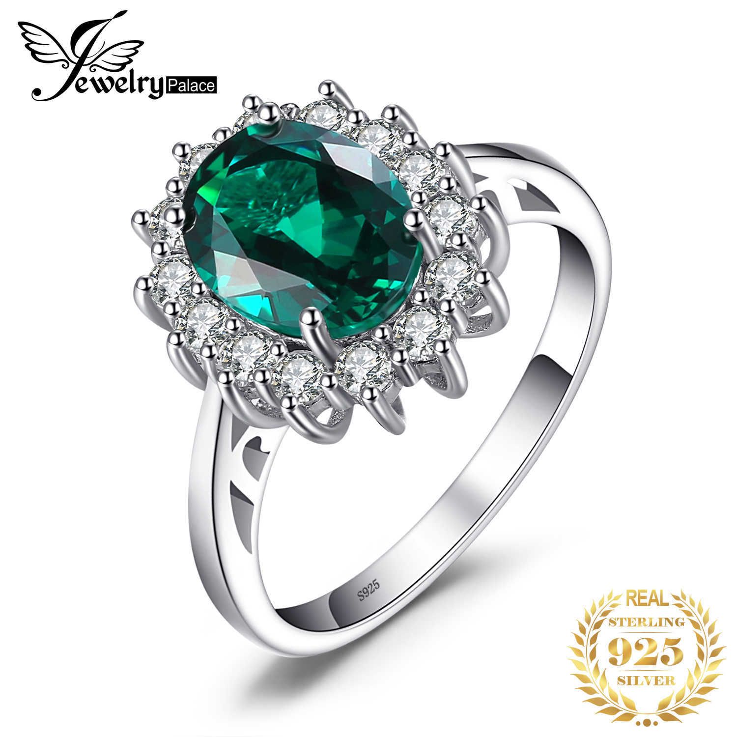 Jew PrincDiana Simulated Emerald Ring 925 Sterling Silver Rings for Women Engagement Ring Silver 925 Gemstones Jewelry Y0611
