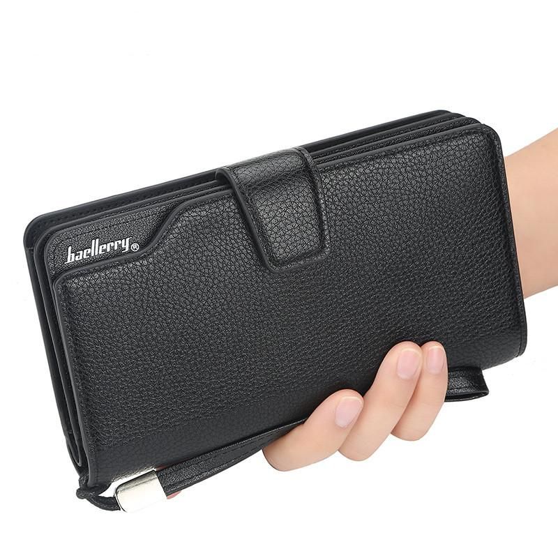 Mens Leather Clutch Top Layer Lychee Leather Wallet Business Long Wallet Mobile Phone Bag