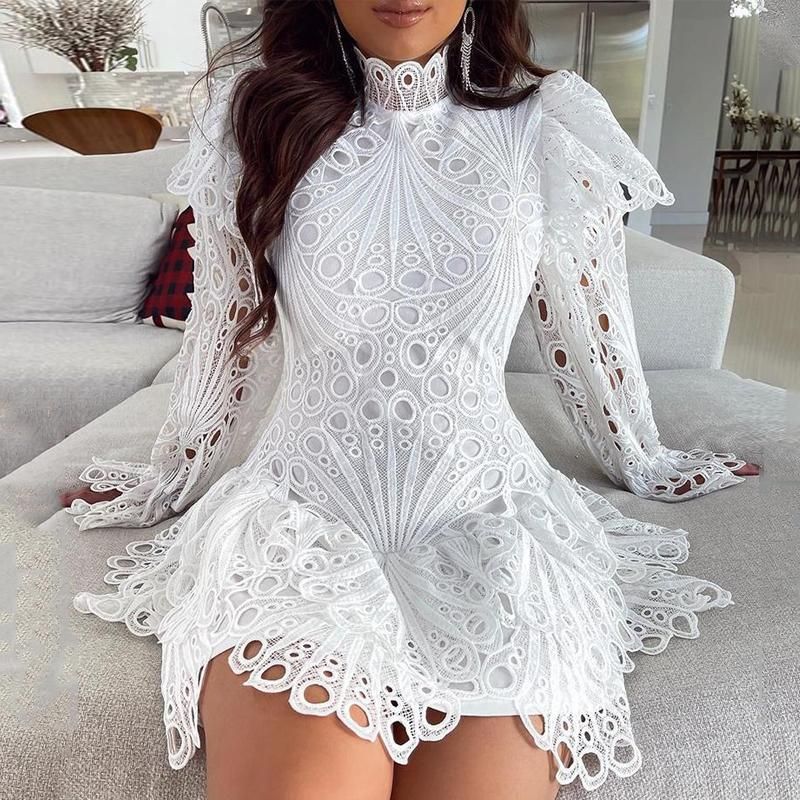 Compra Vestidos Casuales Elegante Blanco Hueco Fuera Vestido Sexy Clase Mini  Fiesta Vintage Encaje Corte Manga Larga Verano Corto Y2k Club Cumpleaños  Barato | Entrega Rápida Y Calidad | Es.Dhgate