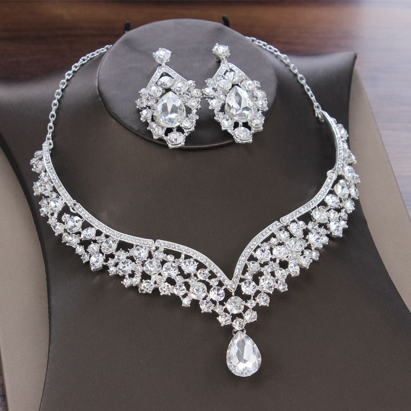 Women's Jewelry Set a Goccia Cristallo Nuziale Cristallo Rhinestone Collana Orecchini 