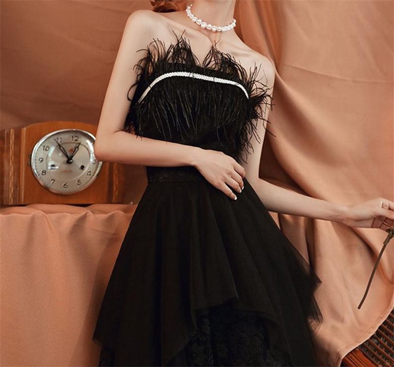 Chic una línea Vestidos de noche con encaje de plumas sin tirantes Prom Pageant Bata de Mariée Sweep Train Modificar los vestidos de fiesta formales Chic una línea Vestidos de noche con encaje de plumas sin tirantes Prom Pageant Bata de Mariée Sweep Train Modificar los vestidos de fiesta formales