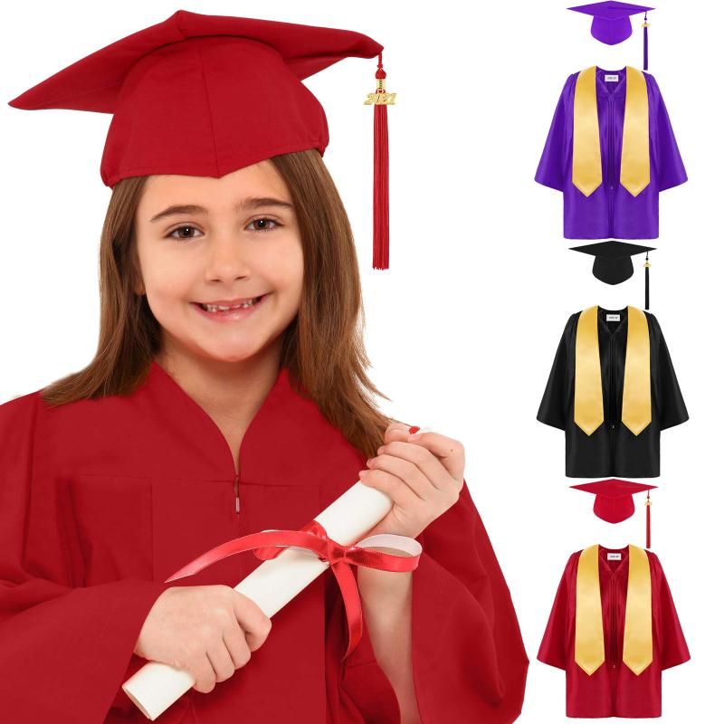 doble Hablar con enfermedad Conjuntos de ropa para niños Niños 2021 Preescolar Kindergarten Vestido de  graduación Mantón Tasel Conjunto 2pcs