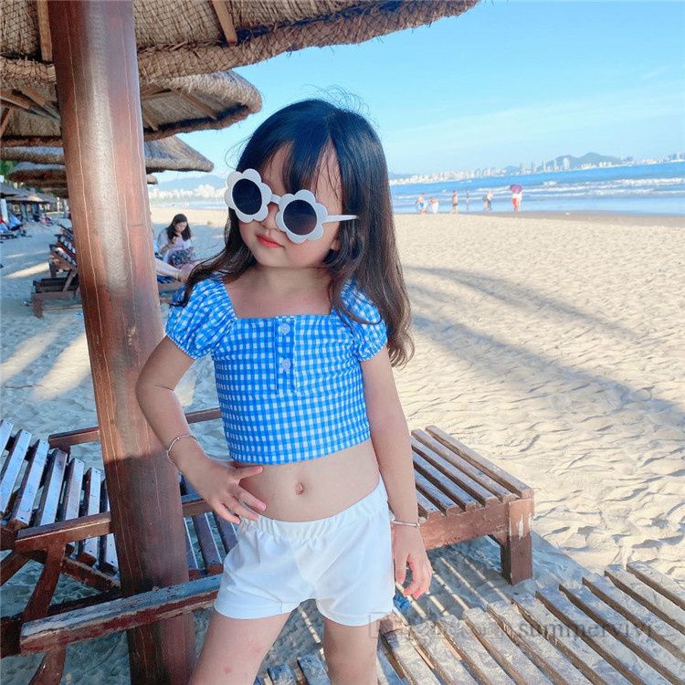 Compre Niños A Cuadros De Dos Piezas Nadar Niños De Manga De Hojaldre  Trajes De Baño Con Troncos De Natación 2 Unids Ropa De Ropa Niñas Spa Playa  Vacaciones Dividido Traje De