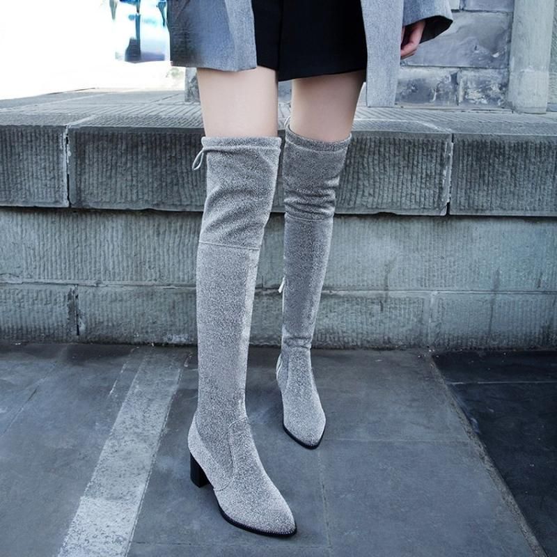 Botas Elásticas Larga Bota de Lujo Mujeres Diseñadores 2021 Fashion Glitter Winter Warm Shoes Mujer