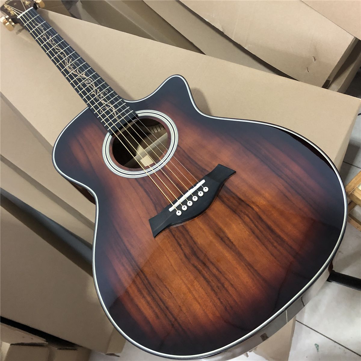 Koa Wood K24CE الغيتار الصوتية 41 بوصة Cuitaway Sunburst K24 Guitare Acoustique Tree of Life Fretboard Inlays Lamined Koa-Wood-othoustic-Guitar